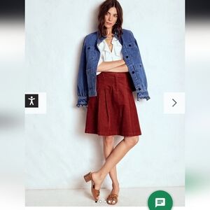 Boden Pleated Cord Rich Red Skater Skirt